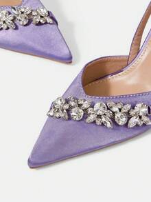 CUCCOO HITCHD Spring And Summer New Rhinestone Decoration Pointed Toe Thin Heel High Heel Elegant Gorgeous Style Wedding Bride Wedding Shoes Dating Dinner Party - Purple - View 4
