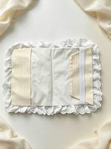 Cirelle 1pc Vintage Fabric Book Sleeve With Ruffle Eyelet Lace, Cream Book Cover For Paperback & Hardcover, Cottagecore Journal Protector, Soft Washable Book Pouch, Literary Gift For Book Lovers - multicolor - View 8