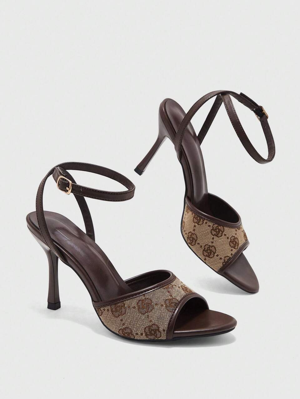 CUCCOO BIZCHIC Women's Spring And Summer New Brown Rear Ankle With Open Toe High-Heeled Sandals, Fashionable Versatile Commuter Simple And Elegant Sandals