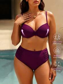 Shapewave Bộ bikini định hình màu trơn size lớn cho nữ, đi biển nghỉ hè - Màu Hồng Tươi - Xem 9