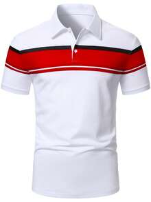 Calvornis 男士拼色休閒日常短袖 Polo 衫 - 彩色 - 查看 4