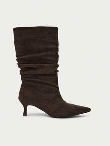 Nöista Soft Faux Suede, Pointed Toe, Ruched Toe And Elegant Kitten Heel, Wear Out Elegant Kitten Heel, Wear Out Elegant Sophisticated Look. - Brown - View 2