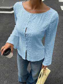 Siren Gaze All-Season New Embroidered Long Sleeve Blouse For Women - Baby Blue - View 5