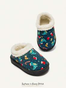 Cozy Pixies Boys And Girls Green Classic Cartoon Dinosaur Pattern Fashionable Christmas Easy To Wear Casual Slippers Suitable For Winter Daily Home Warmth - Green - View 6