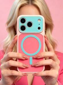 ShellaStory Casing Ponsel Magnetik Fashion Dopamine Color Blocking Kompatibel Dengan iPhone 18 17 Pro Max 17 Pro 17 Pro 16 14 15 Pro Max 14 15 16 17 18 Pelindung Warna Permen Kreatif - Berwarna merah muda - View 2