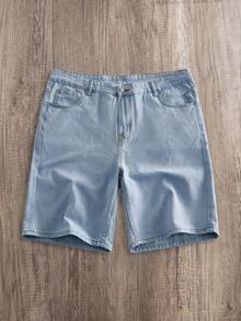 Manfinity Joysei Plus Size Men's Loose Pocket Relaxed Fit Wide Leg Denim Shorts Going Out Hang Out Vacation Street College - Light Wash - View 1