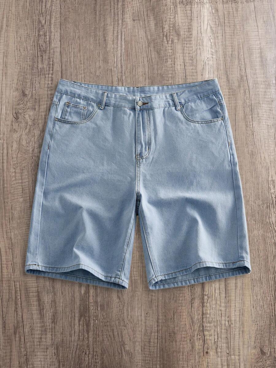 Manfinity Joysei Plus Size Men's Loose Pocket Relaxed Fit Wide Leg Denim Shorts Going Out Hang Out Vacation Street College - Light Wash - View 1
