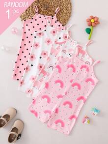 [4pcs Randomly Sent 1pc]Young Girl Comfortable Sweet Cute Printed Knit Camisole Jumpsuit - Multicolor - View 2