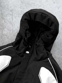 PAVTROS Jaket Berkerudung Patchwork Techwear Hitam & Putih, Desain Street Sports, Jaket Kasual Multifungsi untuk Pria - Hitam - View 7