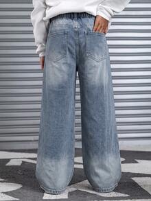 SHEIN Teen Boy Casual Washed Straight Leg Jeans - Light Wash - View 2