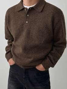 DAZY Jersey liso de color marrón casual para hombre, primavera e invierno - Café integral - Ver 3