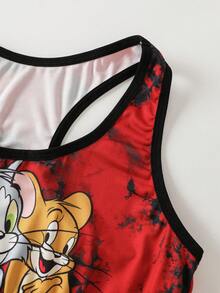 TOM & JERRY X SHEIN Women's Cartoon Print Lingerie Set - Red - View 8