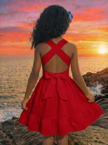 SHEIN Tween Girls' Commuting Fashion Cute Loose Elegant Dress - Red - View 6