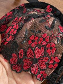 SHEIN 女款天藍色刺繡細肩帶內衣套裝 2件組 - 黑色 - 查看 8