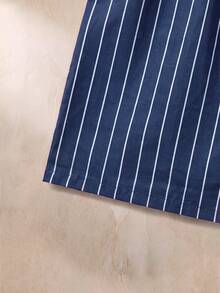 EverLounge Men's Old Money Style Minimalist Fashion Navy Blue Striped Print Allover Pants - Navy Blue - View 6