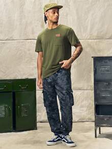 Norleigh Men's Crew Neck Short Sleeve T-Shirt With Chest Pocket Leather Label,Olive Green,Summer,Casual,City Break,Outdoor Daily Leisure - Army Green - View 7