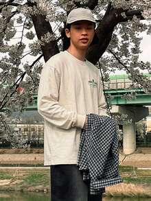 DAZY 男士夏季字母印花休閒長袖T恤，適合日常穿著 - 米色 - 查看 4