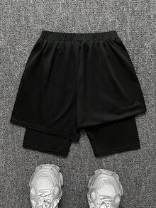 SHEIN 【隨機3件，發貨1件】青少年男孩寬鬆休閒圖案印花短褲 黑色 夏季街頭風 適合徒步、度假、慢跑、舒適 - 彩色 - 查看 4