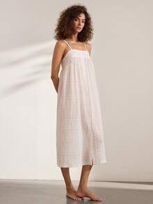 Ocili 100% Jacquard Pure Cotton Soft Comfortable Patchwork Shell Button Camisole Nightgown Women's Loungewear Dress - White - View 6
