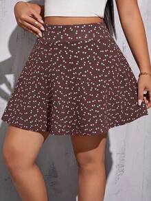 Shapeblank Plus Size Summer Casual Boho Ditsy Floral Shorts Vacation Dark Green - Coffee Brown - View 4