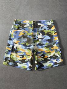 ROMWE MEN Street Life Men's Camouflage Pocket Button Casual Daily Travel Denim Shorts - Multicolor - View 2