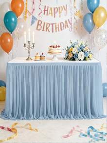 霧藍色桌巾，適用於長方形與圓形餐桌，適合裝飾生日派對、婚禮、新娘派對及蛋糕桌 - 均碼 - 查看 6