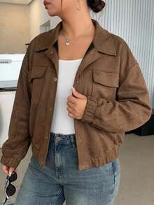 Dazy Plus Spring/Autumn New Distressed Leather Jacket Short Valentine's Day Coat Women Regular Jacket Plus Size - Brown - View 7