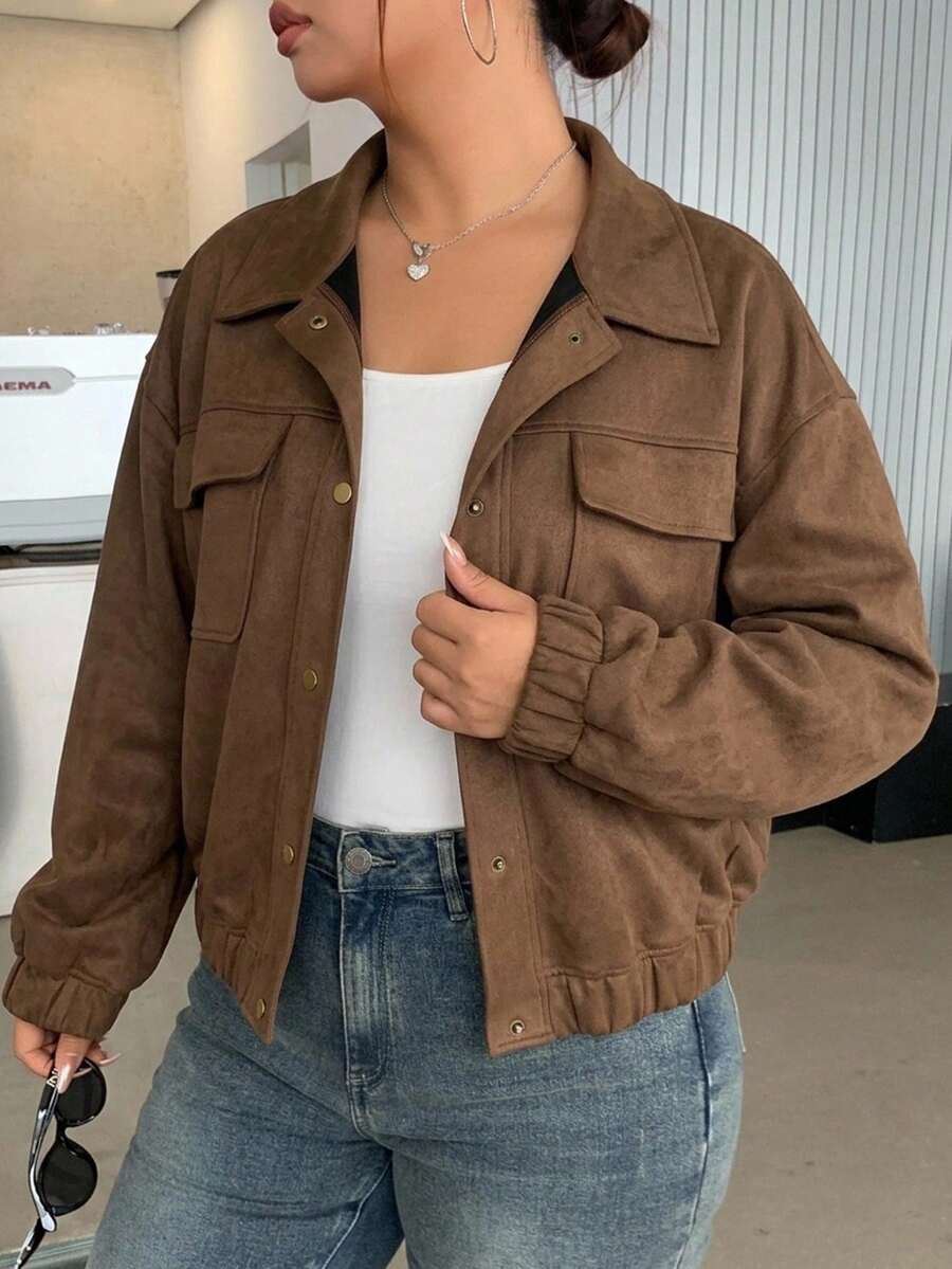 Dazy Plus Spring/Autumn New Distressed Leather Jacket Short Valentine's Day Coat Women Regular Jacket Plus Size - Brown - View 1