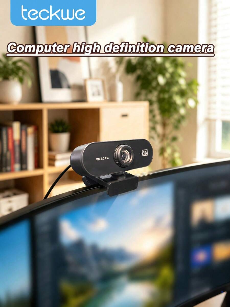 Teckwe 1 Piece HD Webcam Supports 1080P And 2K Resolution USB Plug And Play Built In Microphone Adjustable Clip Base Wide Angle Simple Solid Black Design For Video Conference Live Streaming Online Teaching Home Office Computer Peripheral Accessories - Multicolor - View 1