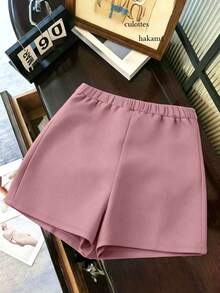 EMERY ROSE Falda pantalón de talla grande de unicolor con abertura en el bajo, estilo dulce y de moda - Rosa - Ver 2