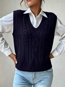 SHEIN PariChic Casual Versatile Solid Color Knitted Vest - Royal Blue - View 4