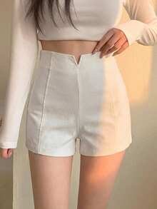 DAZY Women's Solid Color Casual Versatile Daily Shorts - White - View 1