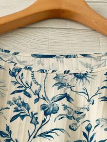 SHEIN CURVE+ Plus Size Floral Print Lantern Sleeve Casual Shirt - Blue - View 5