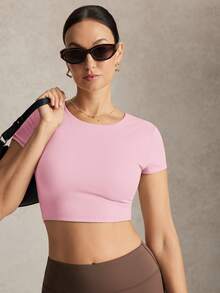 Activina 女款短袖露背運動T恤與背心，適合跑步、瑜珈、工作室、網球、健身房、室內外運動與日常穿著 - 粉色 - 查看 5