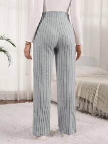 SHEIN 孕婦純色可調腰圍休閒百搭日常穿著長褲 - 淺灰色 - 查看 2