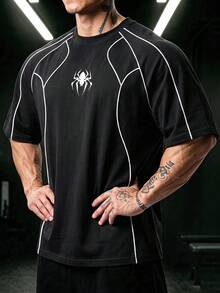 GymBeat Men's Spider Print Short Sleeve Cool Silk Refreshing Cotton - 200g Sports T-Shirt - Black - View 4