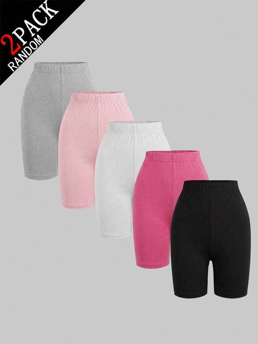 SHEIN Celana Pendek Ketat Warna Polos untuk Remaja Perempuan dengan Pinggang Elastis