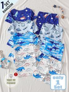4件套贴身睡衣，婴儿及幼儿男童可爱海洋动物图案（如鲨鱼、海星、字母、犀牛、海龟）短袖短裤睡衣套装，夏季 - 彩色 - 查看 2