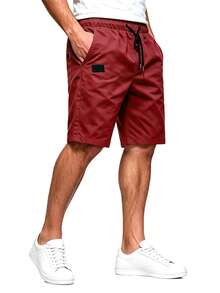 Manfinity Homme Men Drawstring Waist Slant Pocket Shorts - Burgundy - View 3