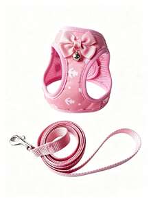 1 Set/2pcs Pink Anchor Pattern Pet Harness And Leash Set, Cute Bow And Bell Decor Breathable Mesh Vest, Adjustable Anti-Pull Harness, Suitable For Small Dogs And Cats, Comfortable Anti-Escape Design, Ideal For Daily Walks And Outdoor Outings - Multicolor - View 6