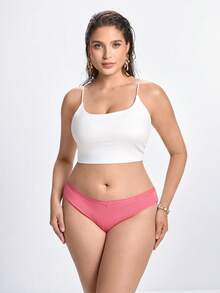 Slumbrini Plus Size Women's Sexy Triangle Panties V-Waist Seamless Cotton Striped Solid Color Comfortable Breathable Underwear - Pink - View 9