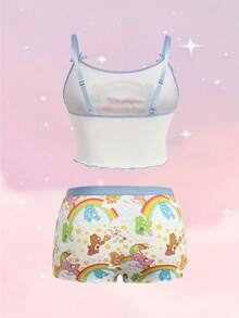 SHEIN X Care Bears Set Bra Kamisol Wanita Ukuran Besar dengan Hiasan Pita - Blue and White - View 2