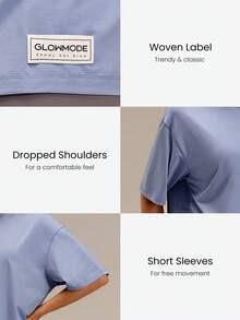 GLOWMODE Pima 棉中性短袖圓領寬鬆版型 T-shirt 日常休閒款 - 霧藍灰色 - 查看 3