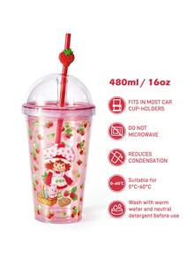 Strawberry Shortcake X SHEIN 480ml 半透明吸管杯 - 淺粉色 - 查看 2
