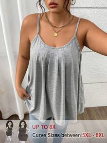 SHEIN CURVE+ Plus Size Casual Solid Color Camisole - Grey - View 1