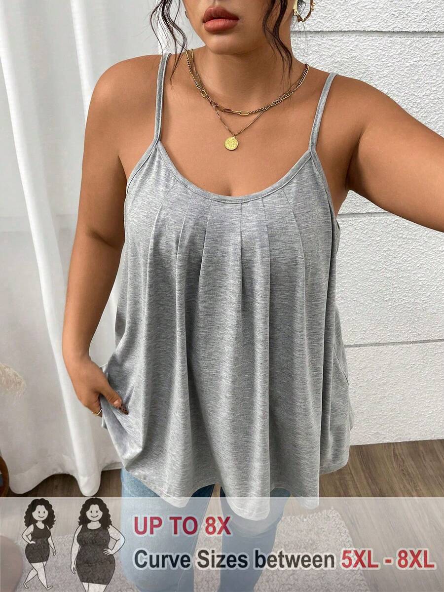 SHEIN CURVE+ Plus Size Casual Solid Color Camisole - Grey - View 1