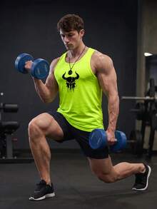 GymBeat Men's Summer Letter Graphic Loose Fit Muscle Tank Top Sleeveless Workout Shirts Neon Workout Top, Gym Sports - Mustard Yellow - View 8