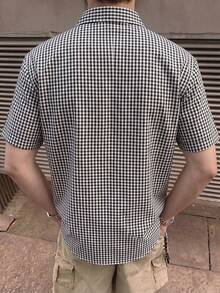 STEELVANCE 男士格紋短袖單排扣休閒襯衫 - 黑與白 - 查看 4