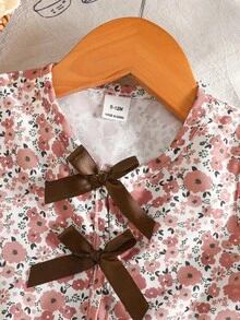 SHEIN Vintaside Kids 2件組女嬰幼兒/新生兒 0-3歲 春夏休閒甜美日常度假條紋梭織無袖背心上衣寬腿褲兩件套 - 咖啡棕 - 查看 7