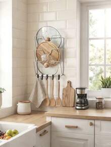 Haus Hana Stainless Steel Multi-Layer Wall-Mounted Storage Pot Cover Rack Kitchen Multifunctional Chopping Board Kitchen Storage Rack - Silver - View 3